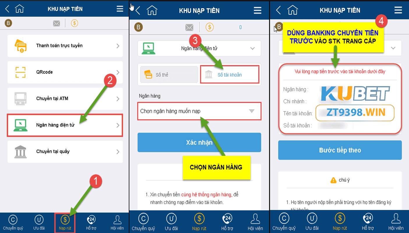 Nạp Tiền KUBET - bằng ngân hàng điện tử