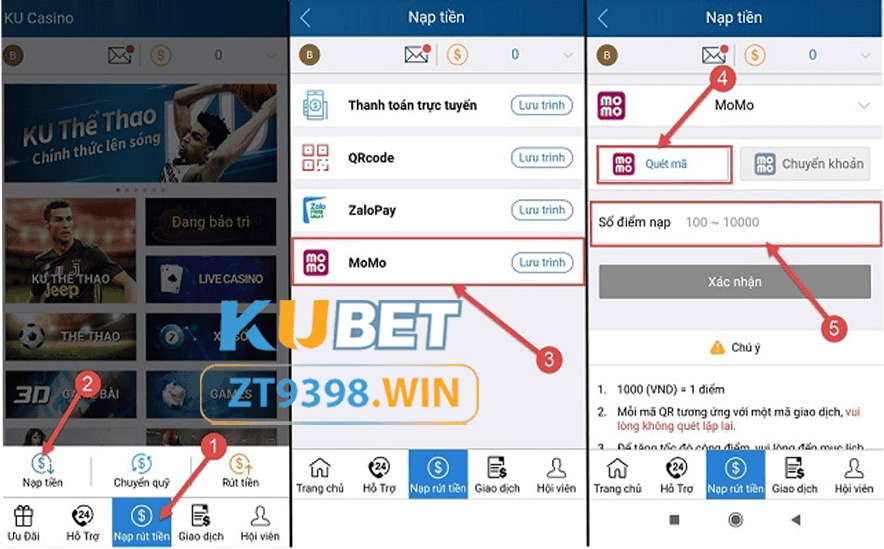 nạp tiền kubet bằng momo